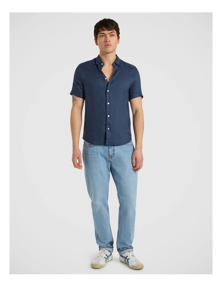 Felix Short Sleeve Linen Shirt in Ink image 1