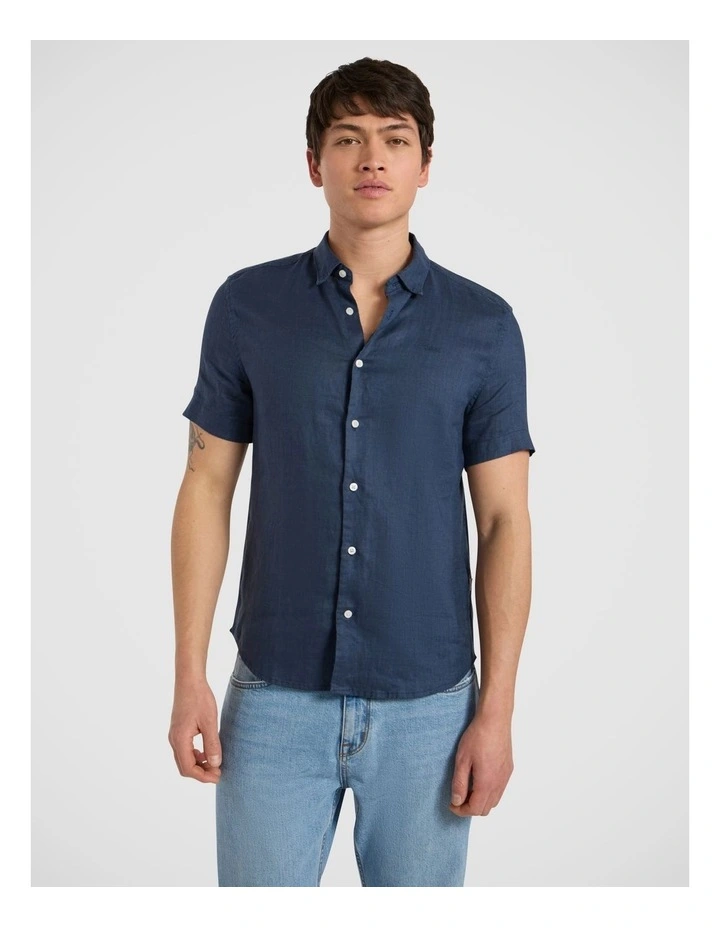 Felix Short Sleeve Linen Shirt in Ink image 2
