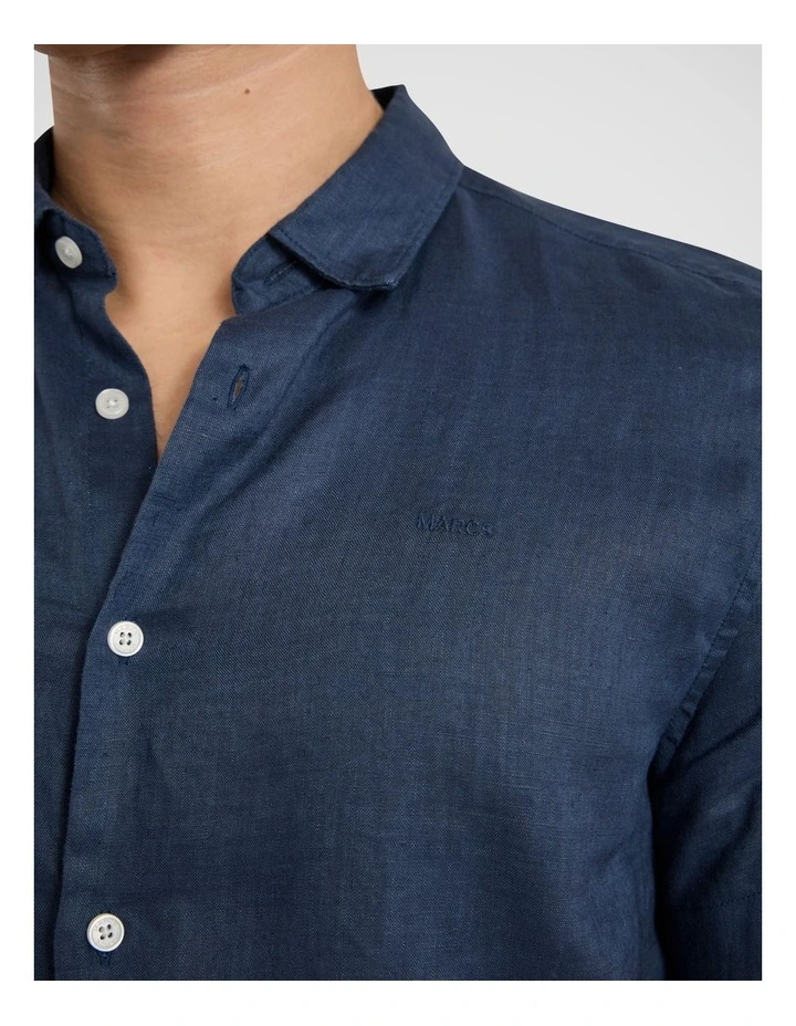 Felix Short Sleeve Linen Shirt in Ink image 3