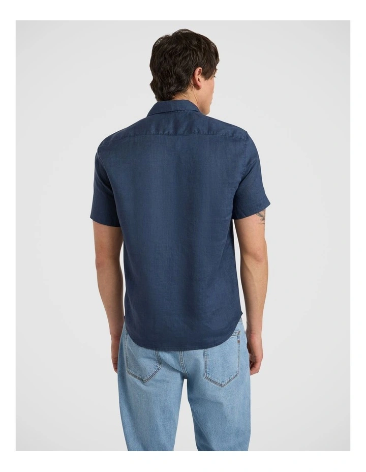 Felix Short Sleeve Linen Shirt in Ink image 4