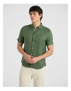 Felix Short Sleeve Linen Shirt in Seaweed