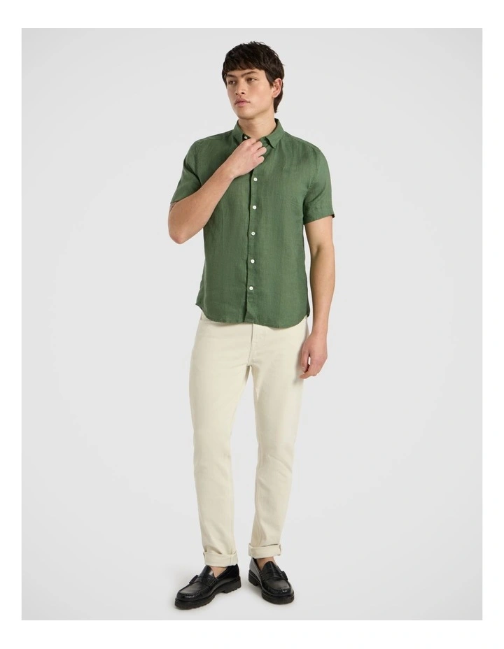 Felix Short Sleeve Linen Shirt in Seaweed image 1