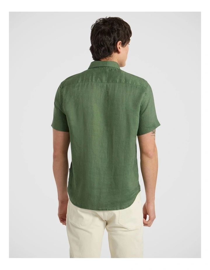 Felix Short Sleeve Linen Shirt in Seaweed image 4