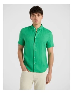 Felix Short Sleeve Linen Shirt in Kelly Green