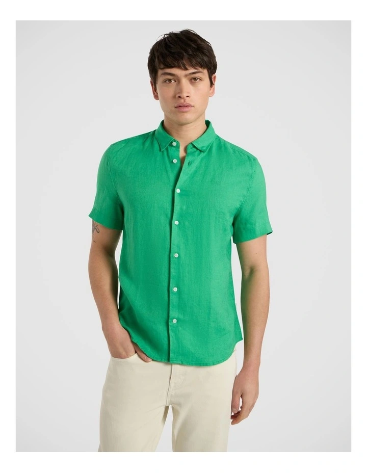 Felix Short Sleeve Linen Shirt in Kelly Green image 1