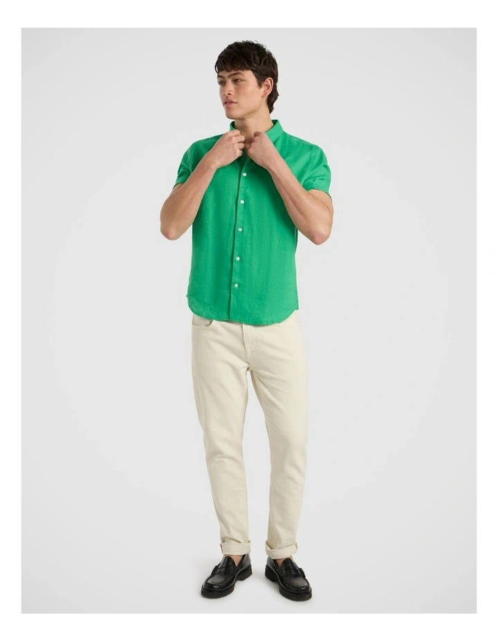 Felix Short Sleeve Linen Shirt in Kelly Green image 2