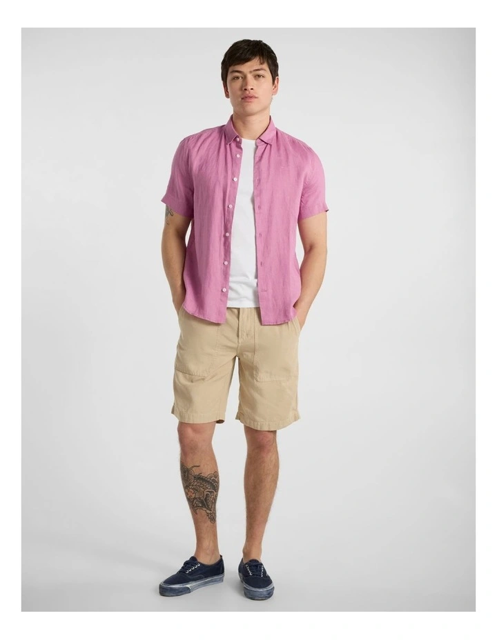 Felix Short Sleeve Linen Shirt in Rich Pink image 2