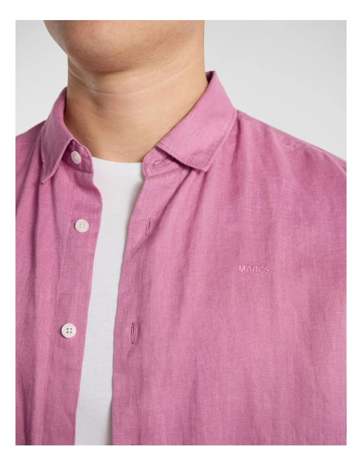 Felix Short Sleeve Linen Shirt in Rich Pink image 3