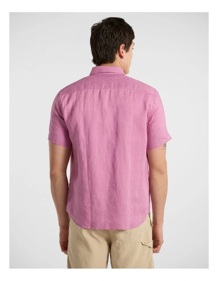 Felix Short Sleeve Linen Shirt in Rich Pink image 4