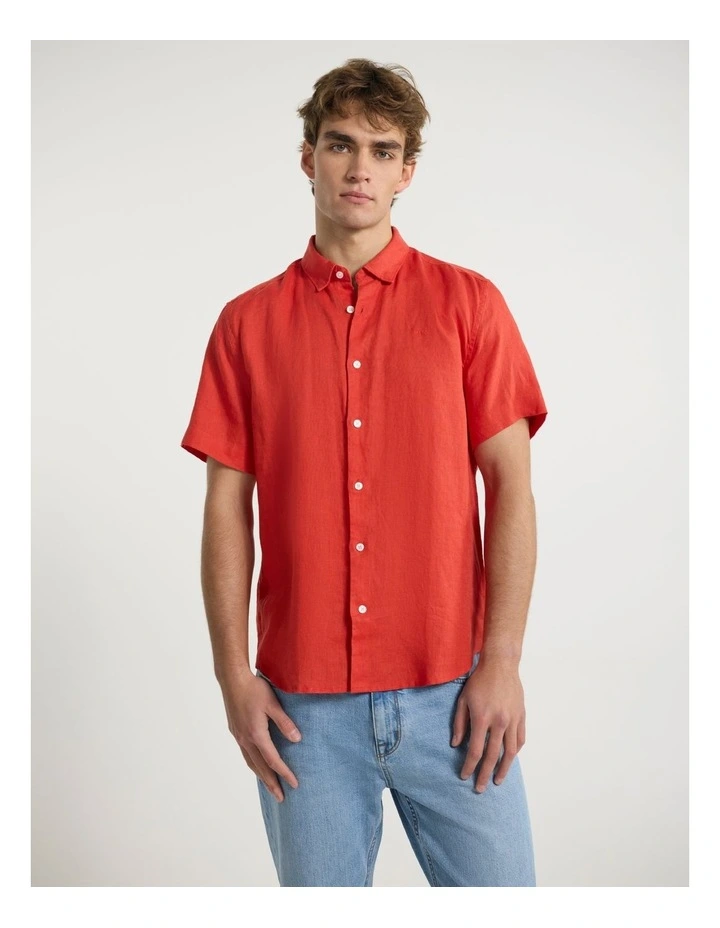 Felix Short Sleeve Linen Shirt in Candy Red image 1