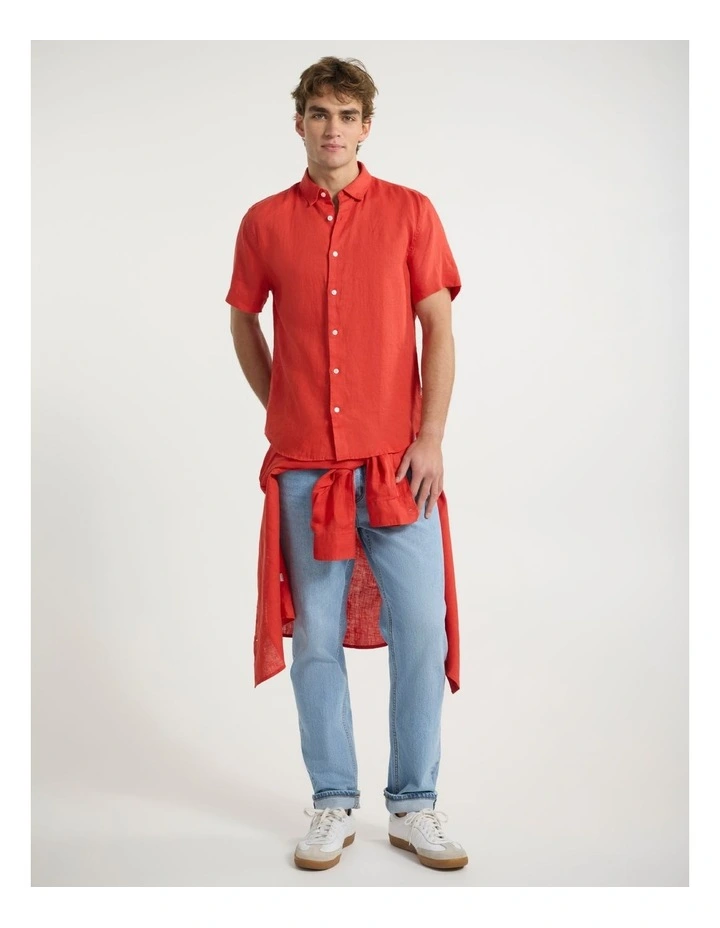 Felix Short Sleeve Linen Shirt in Candy Red image 2