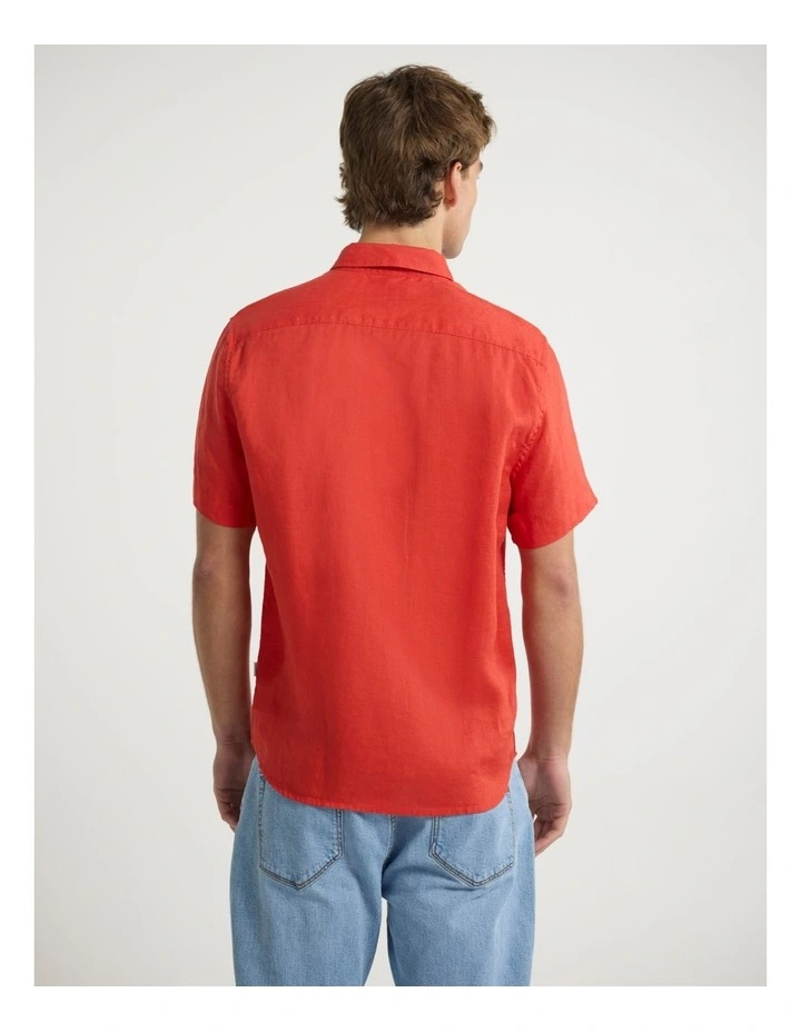 Felix Short Sleeve Linen Shirt in Candy Red image 3