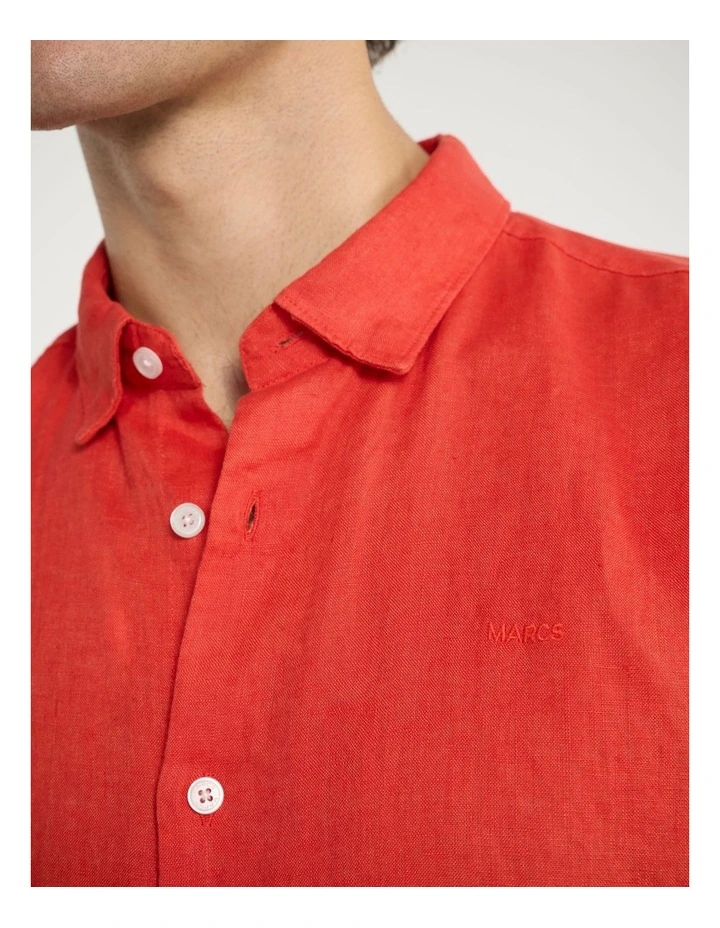 Felix Short Sleeve Linen Shirt in Candy Red image 4