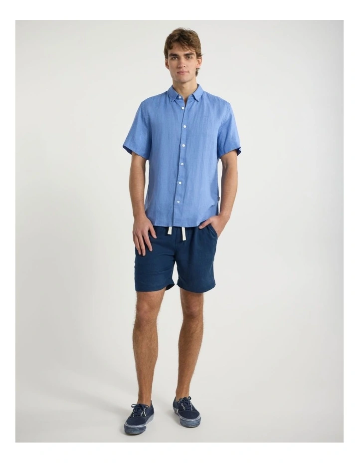 Felix Short Sleeve Linen Shirt in Light Cobalt image 2
