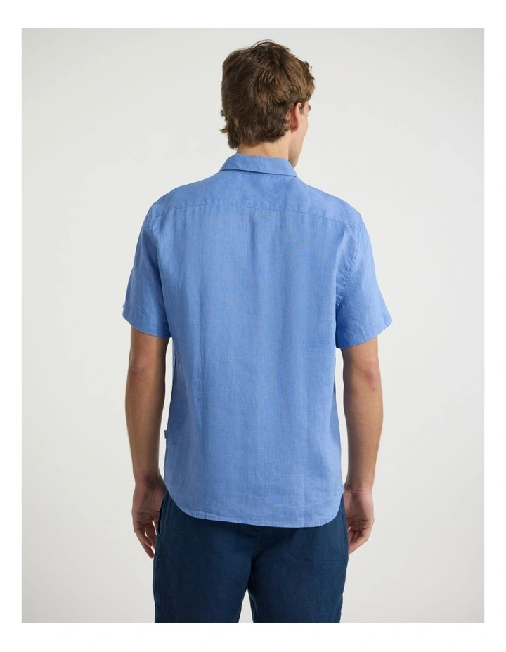 Felix Short Sleeve Linen Shirt in Light Cobalt image 3