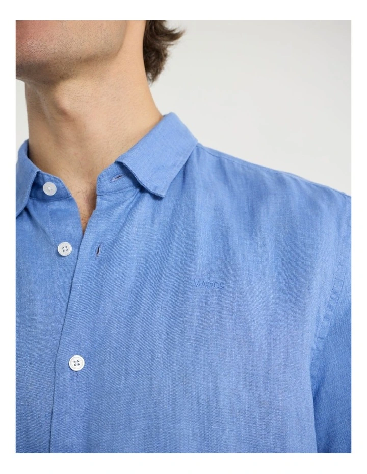Felix Short Sleeve Linen Shirt in Light Cobalt image 4