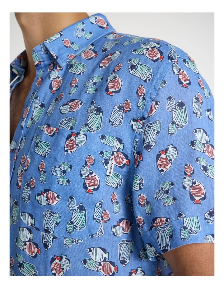 Reel World Linen Shirt in Blue Multi image 4