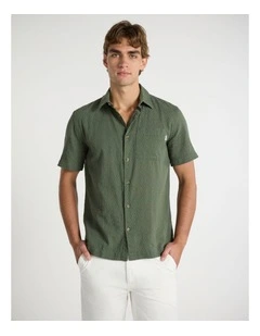 Joey Textured Cotton Shirt in Thyme