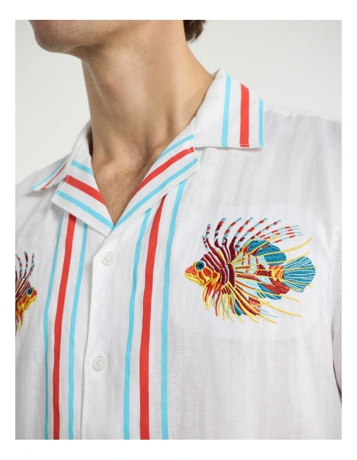 On The Line Linen Shirt in White Multi image 4