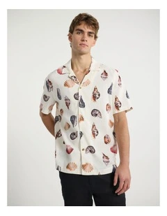 Shell-Fish Linen Blend Shirt in Cream Multi