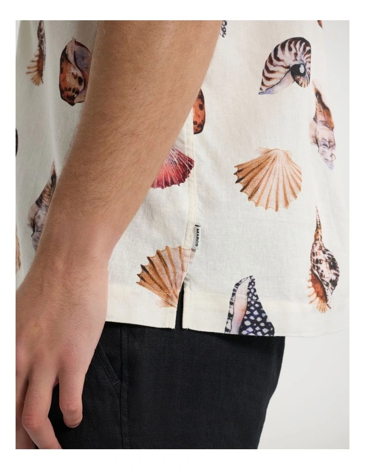 Shell-Fish Linen Blend Shirt in Cream Multi image 3