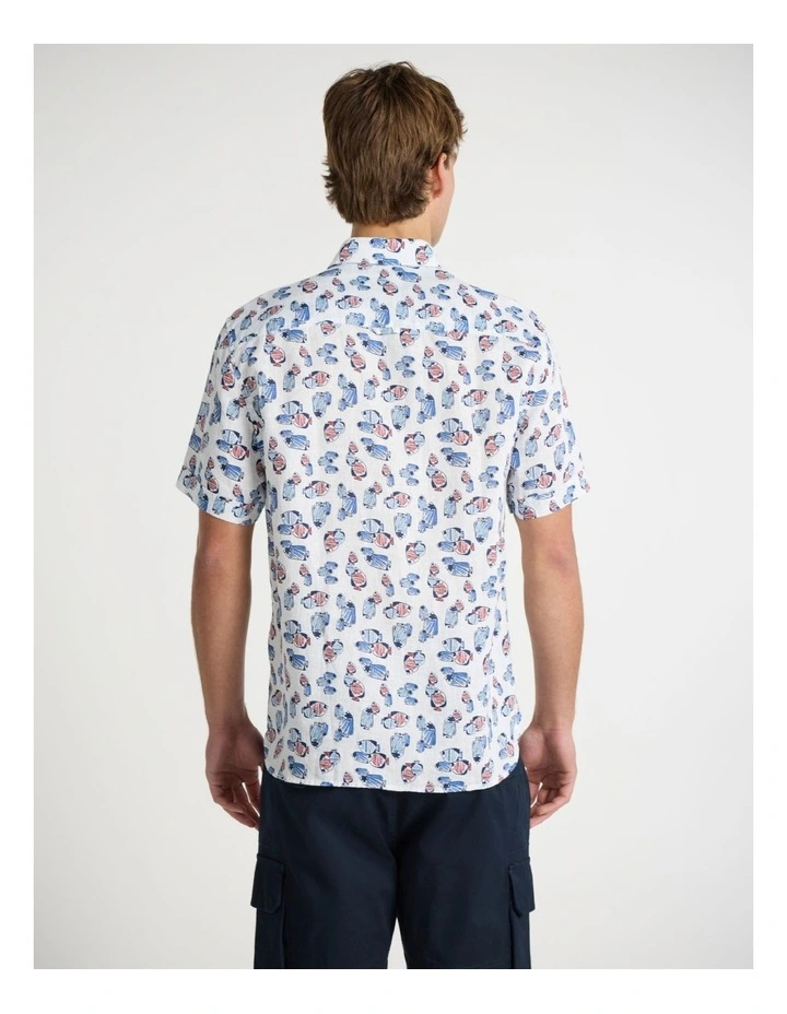 Reel World Linen Shirt in White Multi image 3