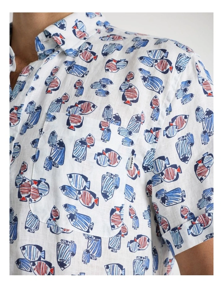 Reel World Linen Shirt in White Multi image 4