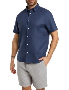 Felix Short Sleeve Linen Shirt in Ink