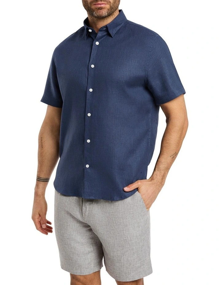 Felix Short Sleeve Linen Shirt in Ink image 1