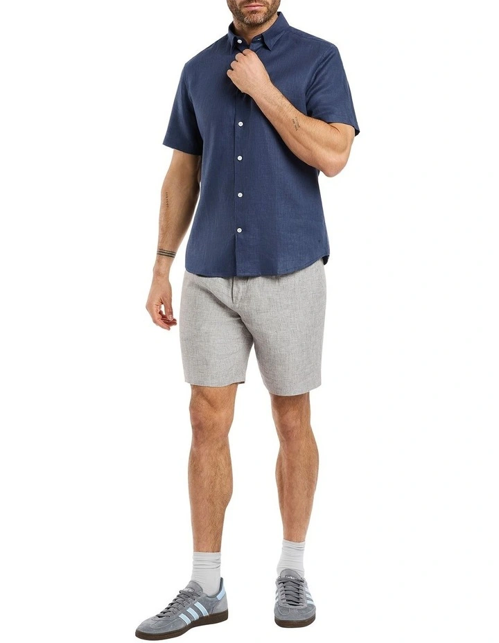 Felix Short Sleeve Linen Shirt in Ink image 2
