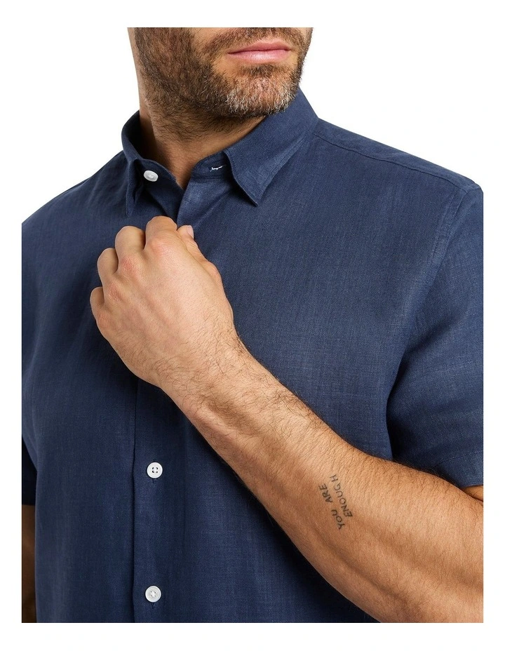 Felix Short Sleeve Linen Shirt in Ink image 3