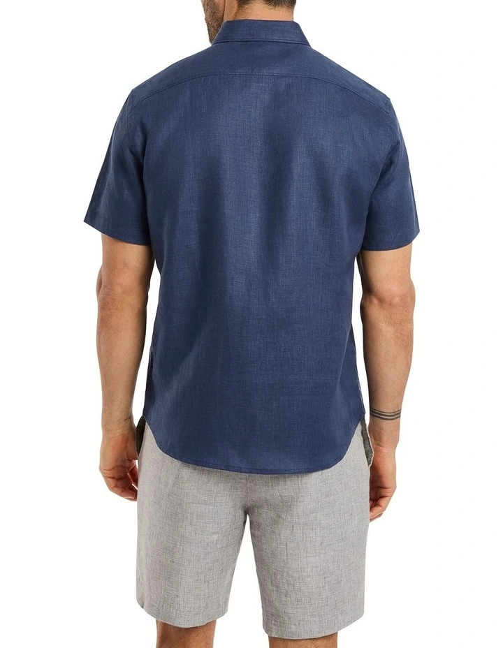 Felix Short Sleeve Linen Shirt in Ink image 4