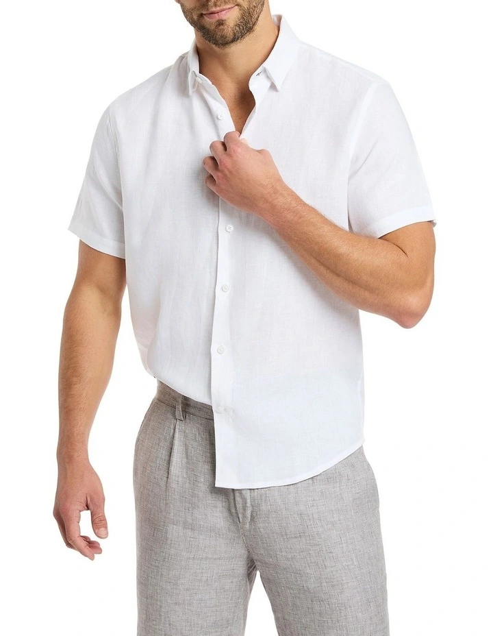 Felix Short Sleeve Linen Shirt in White image 1