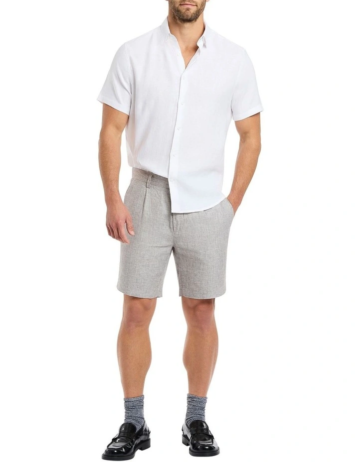 Felix Short Sleeve Linen Shirt in White image 2