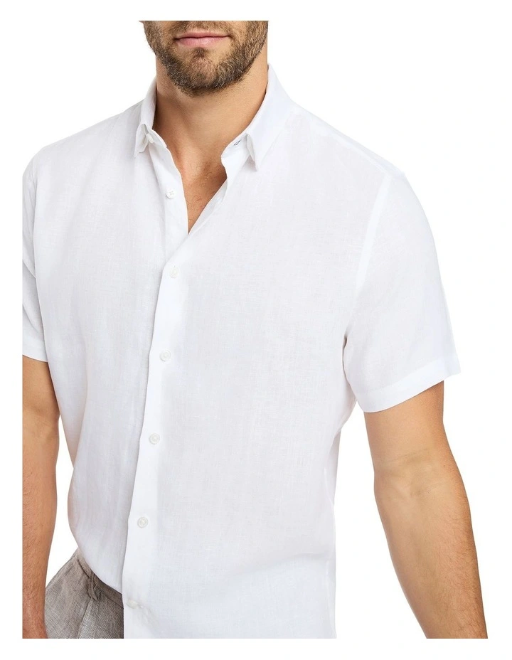 Felix Short Sleeve Linen Shirt in White image 3