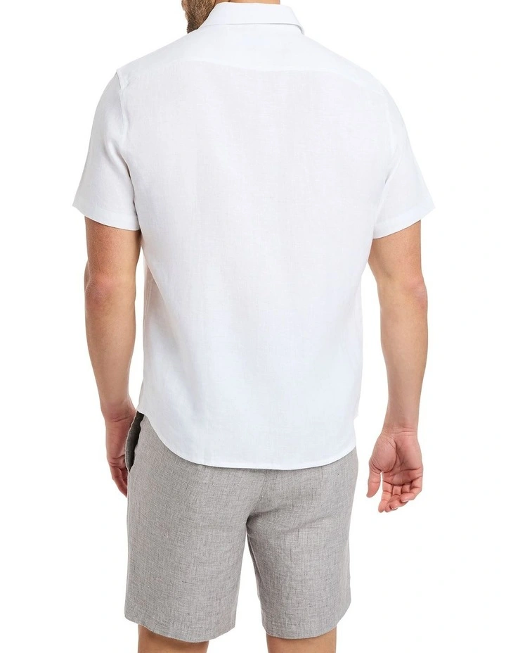 Felix Short Sleeve Linen Shirt in White image 4