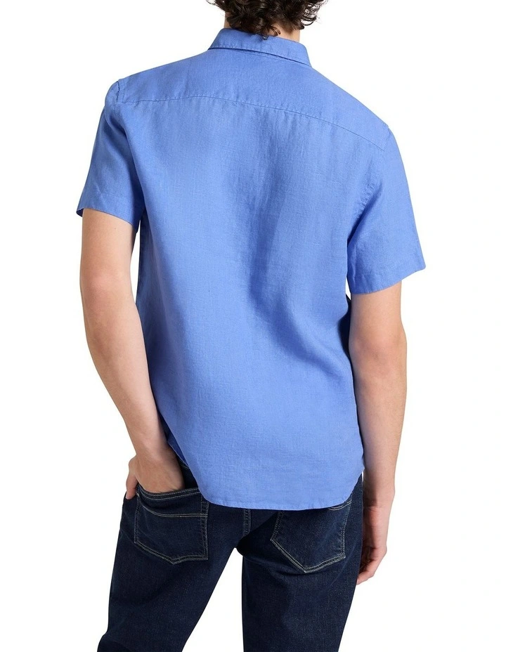 Felix Short Sleeve Linen Shirt in Bright Blue image 2