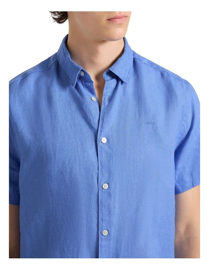 Felix Short Sleeve Linen Shirt in Bright Blue image 4