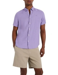 Felix Short Sleeve Linen Shirt in Lilac