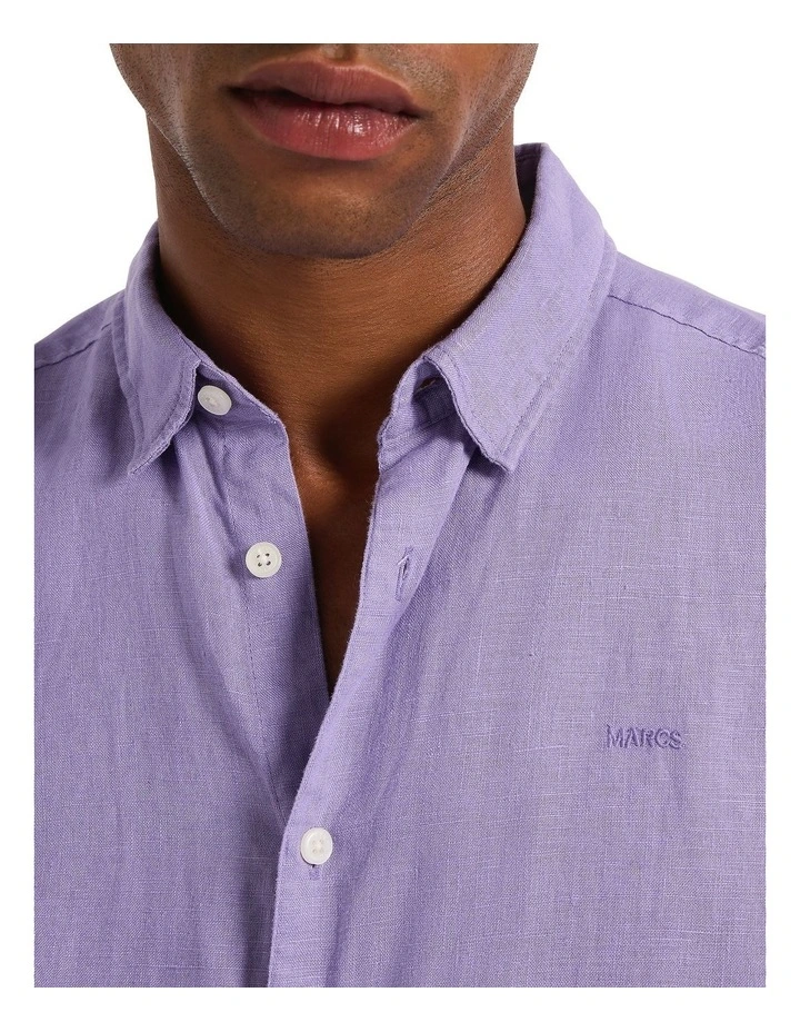 Felix Short Sleeve Linen Shirt in Lilac image 4