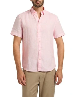 Felix Short Sleeve Linen Shirt in Pink