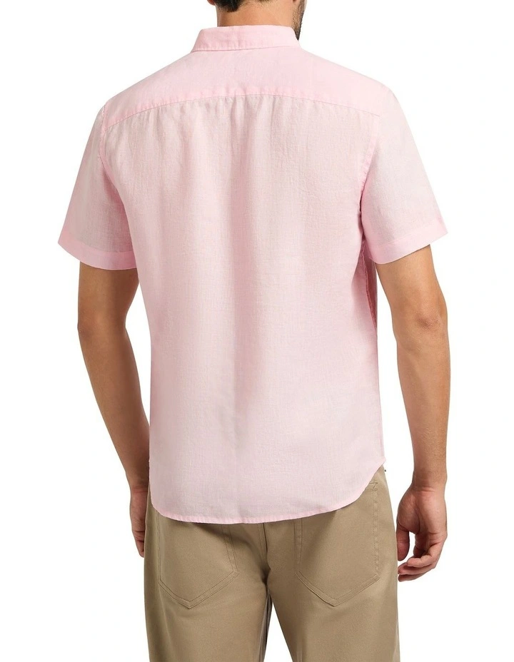 Felix Short Sleeve Linen Shirt in Pink image 2