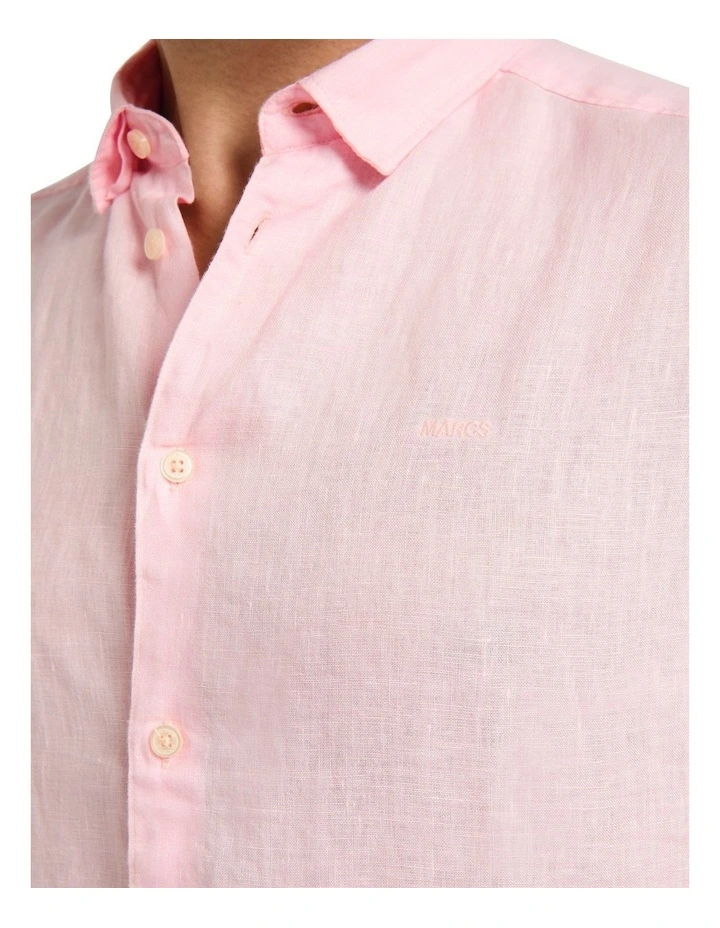 Felix Short Sleeve Linen Shirt in Pink image 3