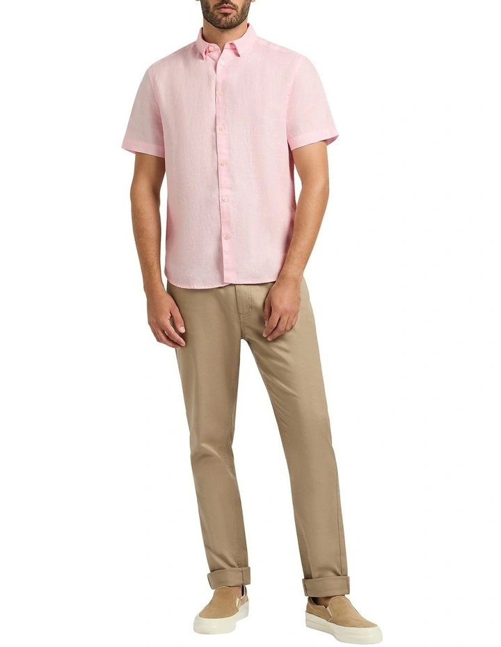 Felix Short Sleeve Linen Shirt in Pink image 4