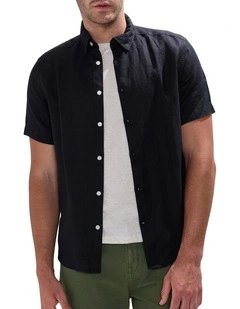 Felix Short Sleeve Linen Shirt in Black