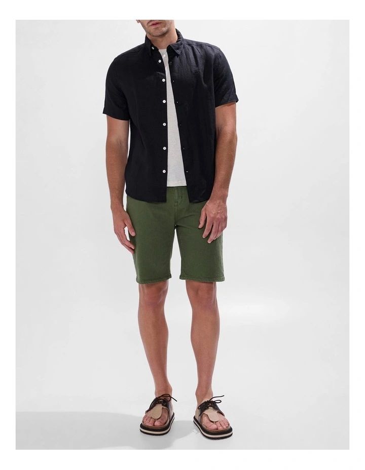 Felix Short Sleeve Linen Shirt in Black image 2