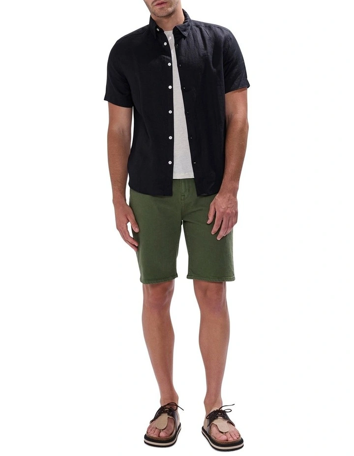 Felix Short Sleeve Linen Shirt in Black image 2