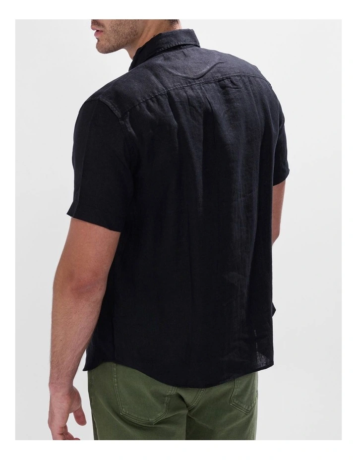 Felix Short Sleeve Linen Shirt in Black image 3