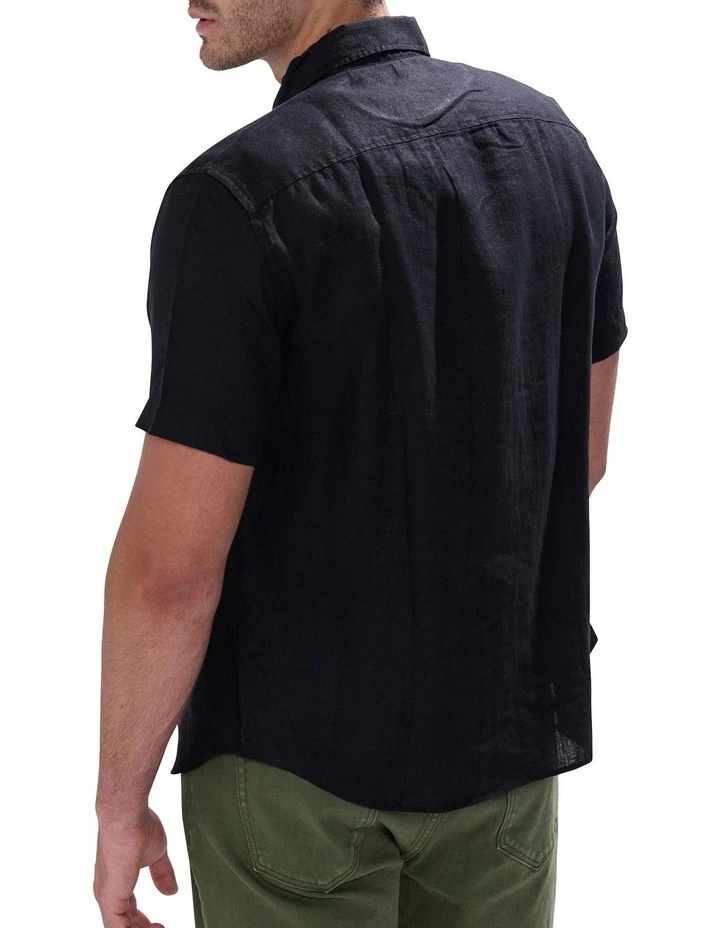 Felix Short Sleeve Linen Shirt in Black image 4