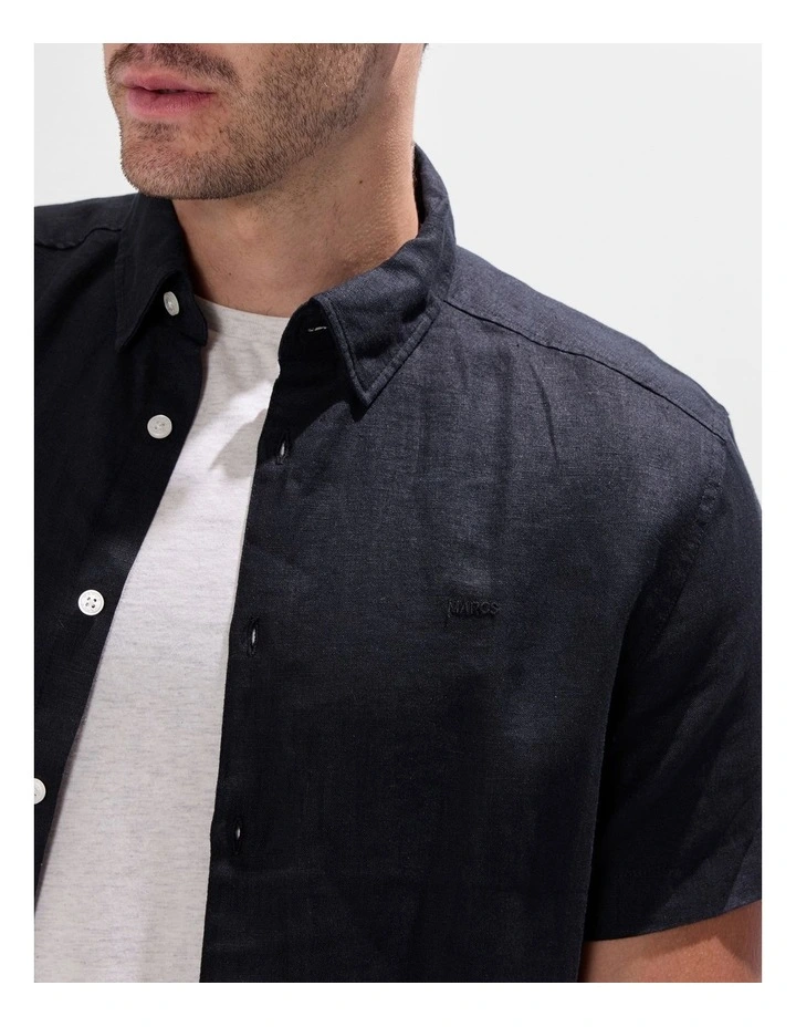 Felix Short Sleeve Linen Shirt in Black image 5